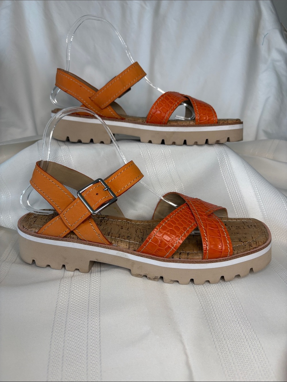 Donald J. Pliner Orange Croc-Embossed Cross-Strap Sandals